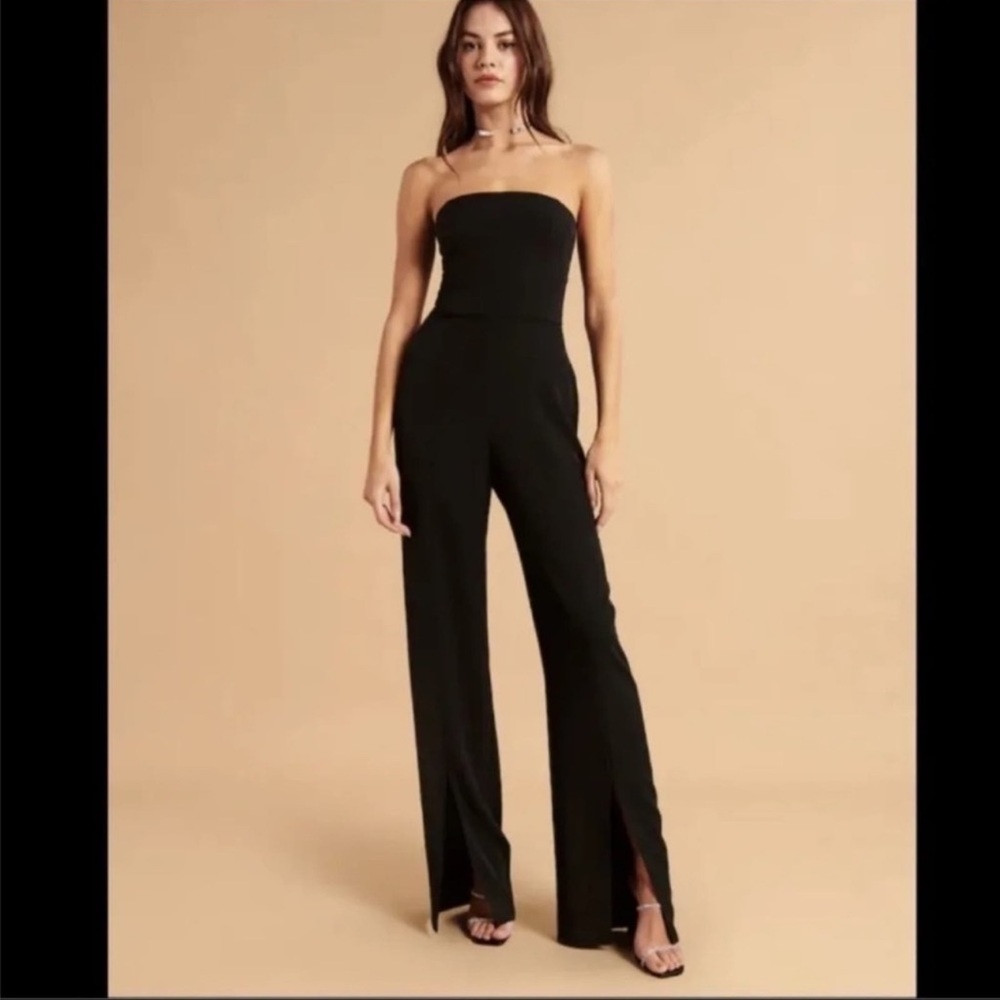 Abercrombie & Fitch Strap/ Strapless Crepe Jumpsuit Black Leg Slit Size XL NWT